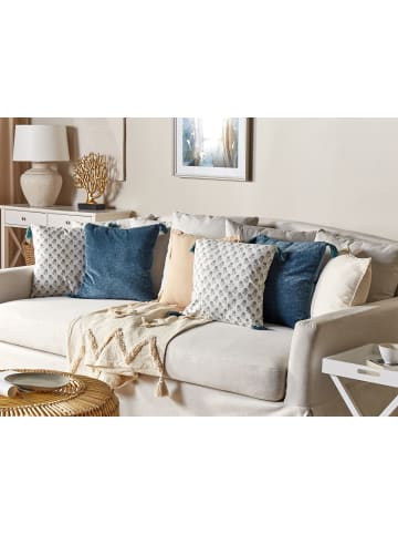 Beliani Dekokissen CORNUS in Weiß/Blau/Grau - (W) 45 x (H) 10 x (L) 45 cm