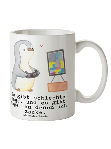Mr. & Mrs. Panda Kaffeetasse Pinguin Zocken mit Spruch in Weiß