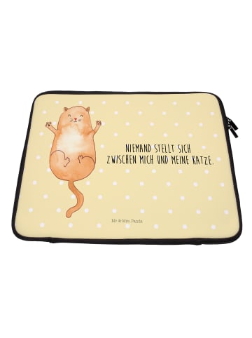 Mr. & Mrs. Panda Laptop Tasche Katze Umarmen mit Spruch in Gelb Pastell