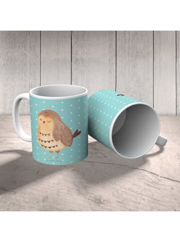 Mr. & Mrs. Panda Tasse Eule Zufrieden ohne Spruch in Türkis Pastell