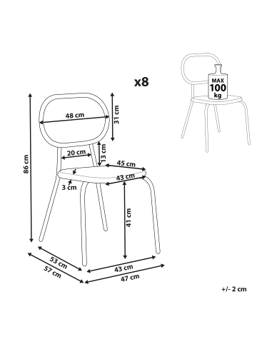 Beliani 8er-Set Esszimmerstuhl PRATELLO in /Beige/Schwarz