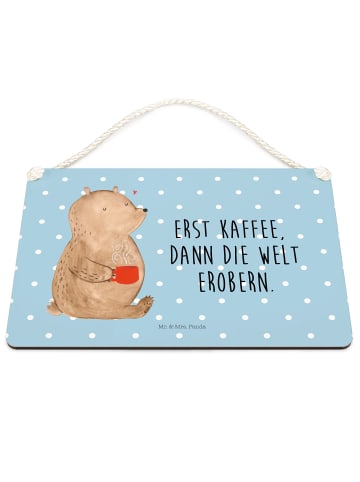 Mr. & Mrs. Panda Wanddeko Bär Kaffee mit Spruch in Blau Pastell