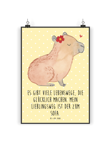 Mr. & Mrs. Panda Poster Capybara Blume mit Spruch in Gelb Pastell