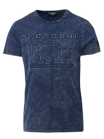 KOROSHI Kurzarm T-Shirt in blau