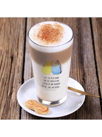 Mr. & Mrs. Panda Glas Mit Motiv Wellensittich Liebe mit Spruch in Transparent