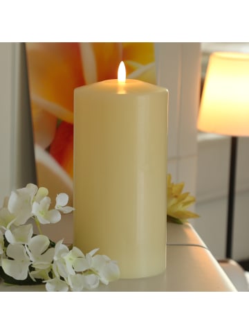 MARELIDA LED Kerze Echtwachs flackernd D: 10cm H: 22cm in creme