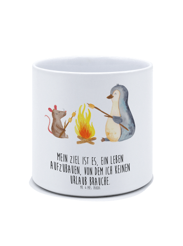 Mr. & Mrs. Panda XL Blumentopf Pinguin Lagerfeuer mit Spruch in Weiß