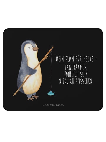 Mr. & Mrs. Panda Mauspad Pinguin Angler mit Spruch in Schwarz