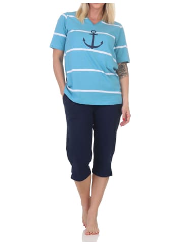 NORMANN Kurzarm Pyjama Schlafanzug Shorty Maritimer Look - 85121 in hellblau