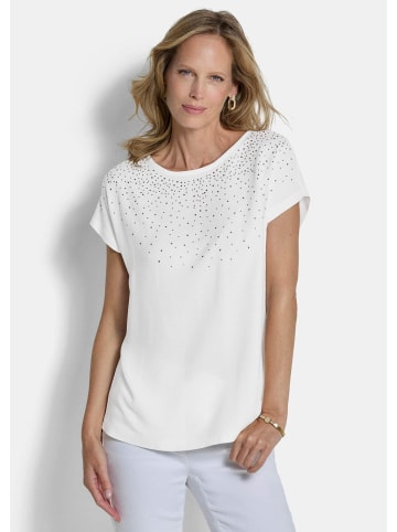 GOLDNER Kurzgröße:  Jerseyshirt mit Glitzersteinen in cremeweiß