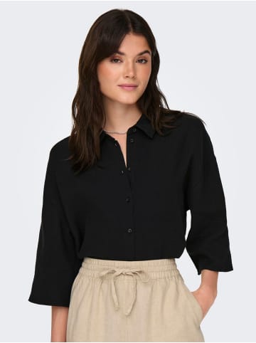 JACQUELINE de YONG Legere Crepe Bluse Weite Ärmel 3/4 Hemdkragen in Schwarz