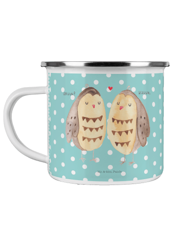 Mr. & Mrs. Panda Camping Emaille Tasse Eulen Liebe ohne Spruch in Türkis Pastell