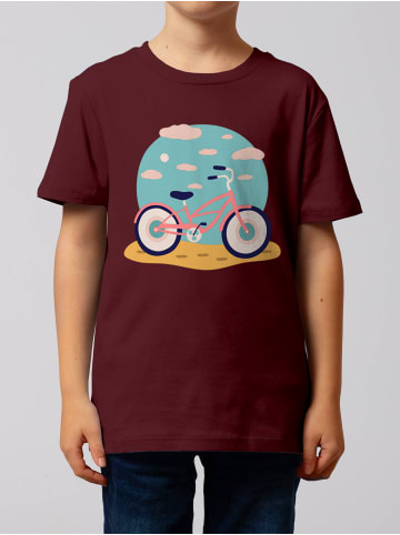 wat? Apparel T-Shirt Fahrrad am Strand in Weinrot