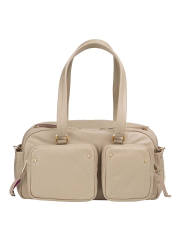 DuDu Pocket Schultertasche Leder 33 cm in grigio sabbia