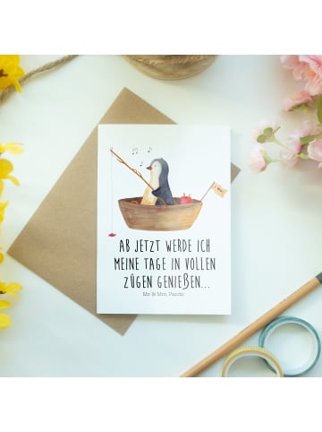 Mr. & Mrs. Panda Grußkarte Pinguin Angelboot mit Spruch in Weiß