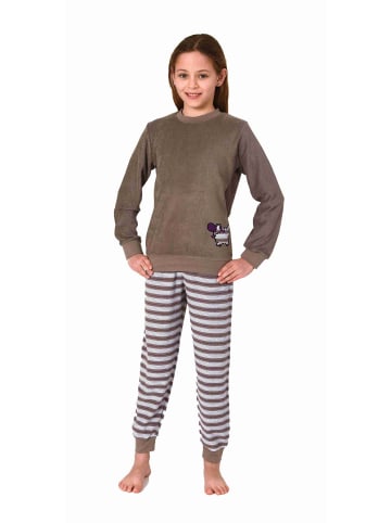 NORMANN langarm Frottee Schlafanzug Pyjama Bündchen - 77125 in grau