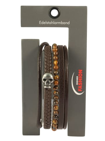 Adeliás Herren Anhänger – Totenkopf Gravuranhänger aus Leder mit Tigerauge in braun