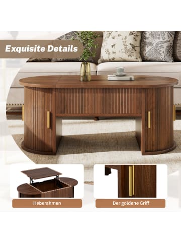 ABRIHOME Couchtisch in Walnuss höhenverstellbar mit Schiebetüren und Stauraum