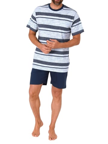 NORMANN Schlafanzug kurzarm Shorty Pyjama Streifen - 72150 in blau-melange