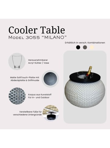 COOTAB Cooler Table Beistelltisch mit Acryl-Kühler Milano 40 cm in Anthrazit/Schwarz