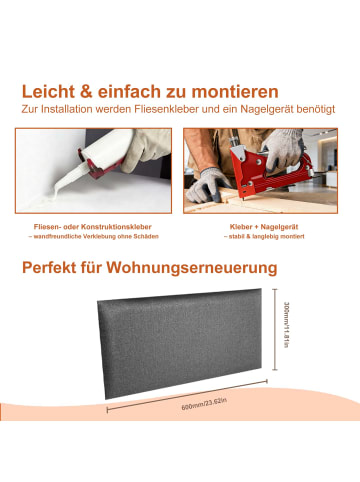 Yalion 2er-Set Wandkissen Leinen 30x60cm 3D Gepolsterte Wandpaneele in Dunkelgrau