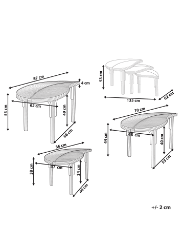 Beliani 3er-Set Couchtisch PARALIA in Naturfarben/Beige