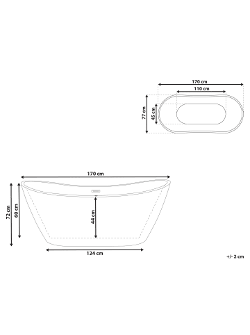 Beliani Freistehende Badewannen ANTIGUA in Weiß/Silber - (W) 77 x (H) 72 x (L) 170 cm