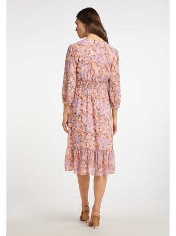 Usha Damen Midikleid Mit Floralem Print in Rosa Mehrfarbig