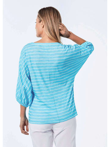 GOLDNER Shirt aus Flammengarn im Ringel-Look in eisblau / weiß / geringelt