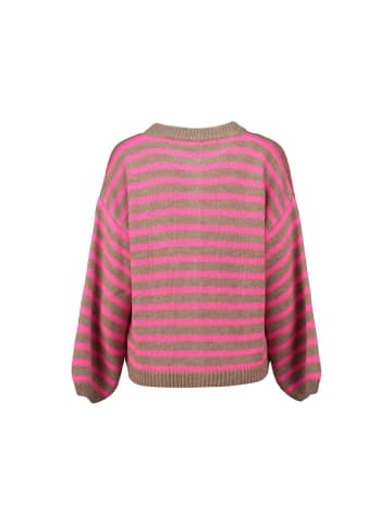 Hailys Pullover in beige-neon pink stripe