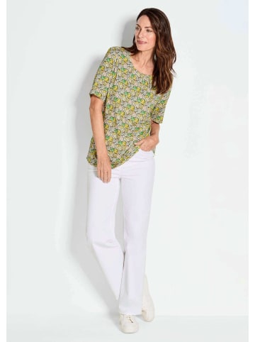 GOLDNER Kurzgröße: Multicolor-Shirt mit Halbarm, Rundhalsausschnitt in grün / gelb / gemustert