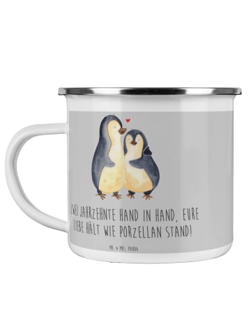 Mr. & Mrs. Panda Camping Emaille Tasse 20. Hochzeitstag Porzella... in Heather Grey