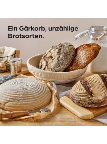 Praknu Gärkorb zum Brotbacken - Aus nachhaltigem Rattan - Rund - 30cm - Set