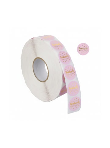 relaxdays 2500 x Aufkleber "Handmade with Love" in Rosa/ Gold - Ø 25 mm