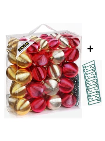 JACK 50x Kunststoff Rillen Christbaumkugeln 4 + 6 cm Kugeln in Rot / Gold