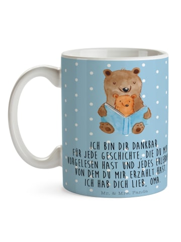 Mr. & Mrs. Panda Geschenktasse Bären Buch mit Spruch in Blau Pastell
