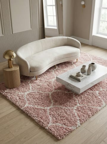 KADIMA DESIGN Teppich Hochflor Shaggy Skandi-Muster Polypropylen Wohnzimmer in Rosa