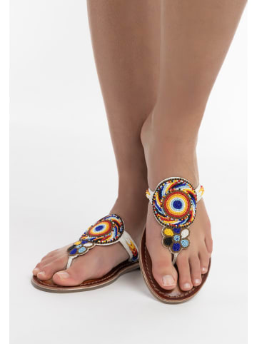 usha FESTIVAL Damen Sandalen Mit Perlenstickerei in Weiss Mehrfarbig