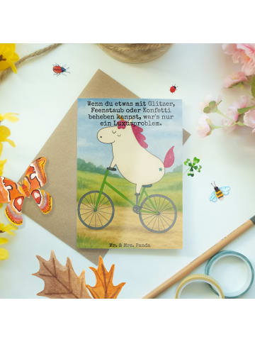 Mr. & Mrs. Panda Klappkarte Einhorn Radfahrer Design mit Spruch in Weiß