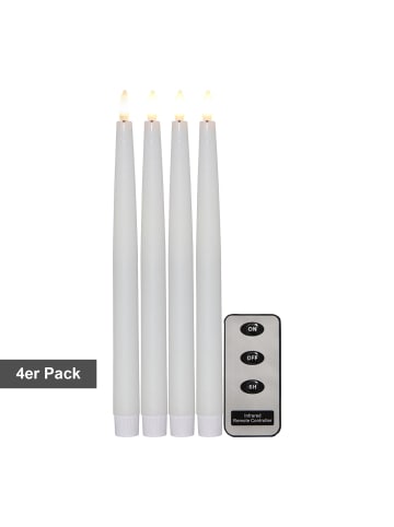 STAR Trading LED Stabkerzen, Flamme Slim' in Weiß, 4er Set, Batterie, Timer, Fernbe