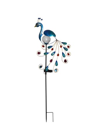 STAR Trading LED Solar Gartenstecker Pfau in blau - H: 80cm