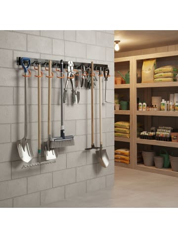 relaxdays Gartengerätehalter "10 Haken" in Schwarz/ Orange - (B)43 x (H)5 x (T)2 cm