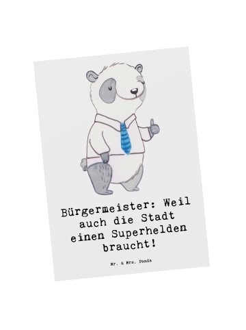 Mr. & Mrs. Panda Ansichtskarte Bürgermeister Superheld mit Spruch in Weiß