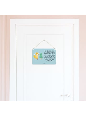 Mr. & Mrs. Panda Wandbild Holz Fuchs  Weihnachtsbaum mit Spruch in Eisblau