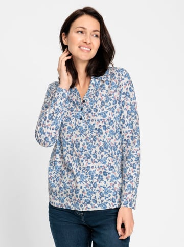 WITT WEIDEN Poloshirt in ecru-jeansblau-bedruckt