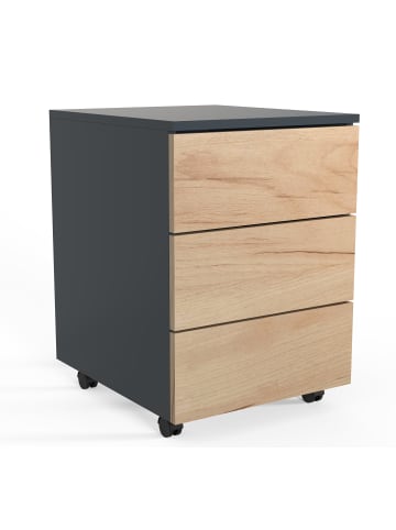 VCM  Rollcontainer Beistellcontainer Dalosa 45 cm in Anthrazit / Honig-Eiche
