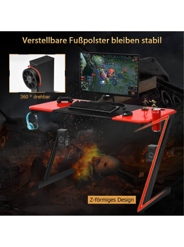 COSTWAY Z-förmige Gaming Tisch mit Carbonfaser-Oberfläche in Schwarz