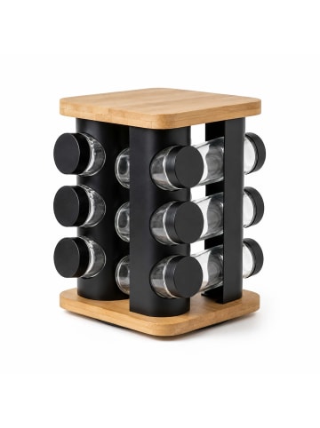 relaxdays Gewürzkarussell "12 Gläser" in Natur/ Schwarz - (B)18,5 x (H)21 x (T)18,5 cm