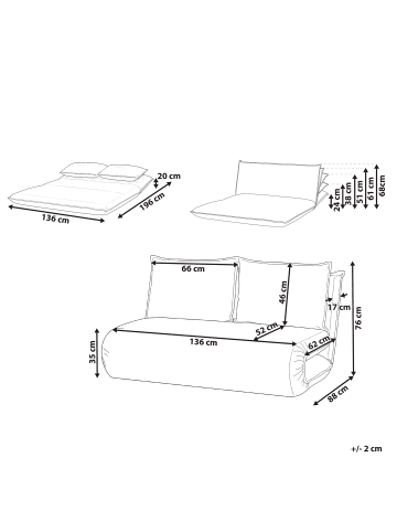 Beliani 2-Sitzer Sofa ROROS in Weiß - (W) 136 x (H) 76 x (L) 88 cm