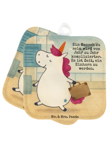 Mr. & Mrs. Panda Topflappen Einhorn Koffer Design mit Spruch in Weiß